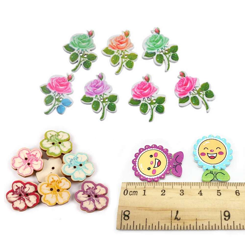 

good quality two hole sunflower rose flower shaped wooden jewelry making diy button