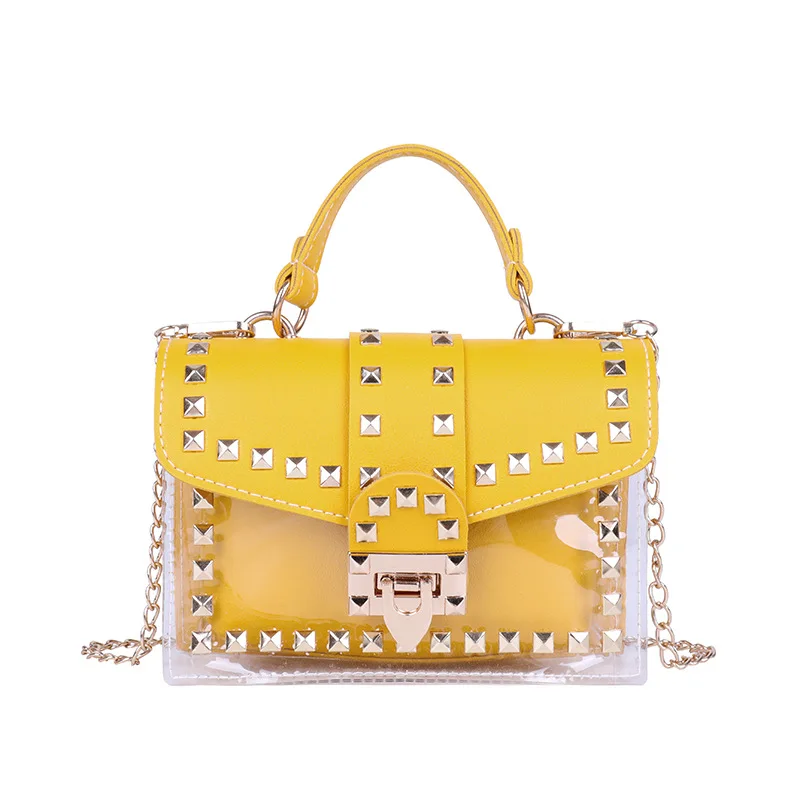 

Latest purse women handbags ladies hand bags rivet jelly crossbody shoulder bags, White/yellow/blue/black/pink