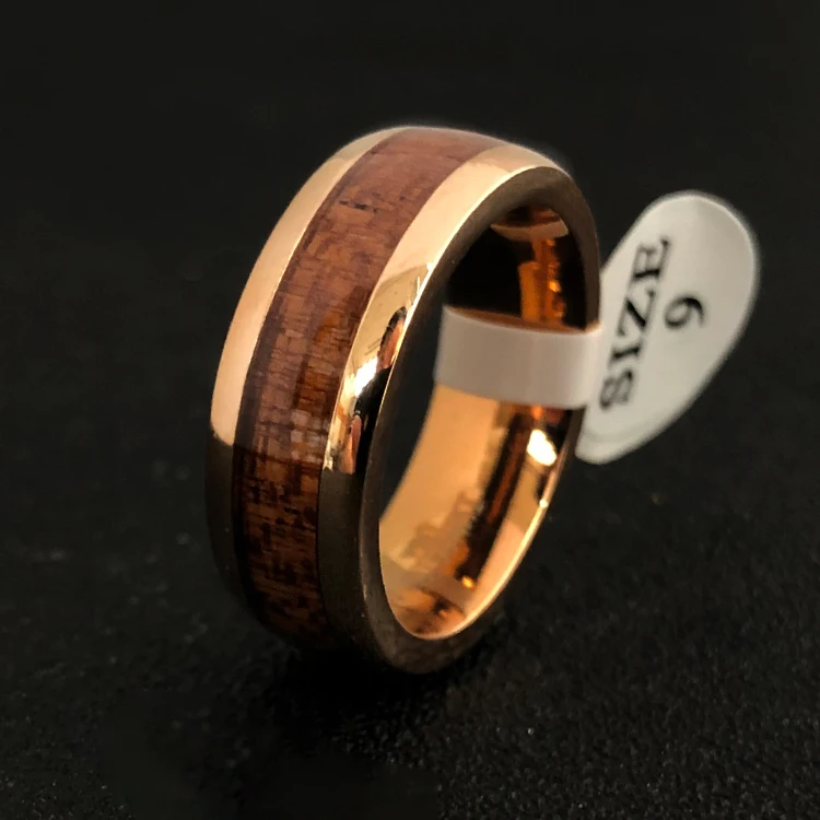 

Factory Wholesale 8mm tungsten ring for Men Jewelry Domed Shiny Wedding Bands Wood Inlay Tungsten Carbide Rings