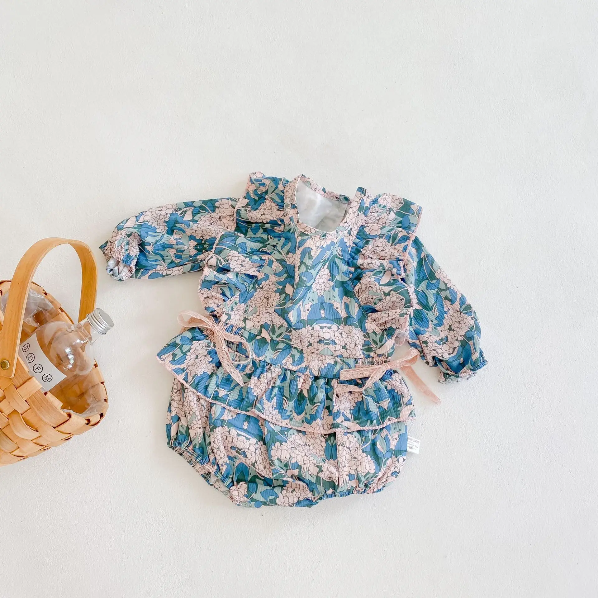 

Baby Girl Long Sleeve Floral Rompers Korean Style Infant Autumn Vintage Jumpsuits Baby Boutique Clothes