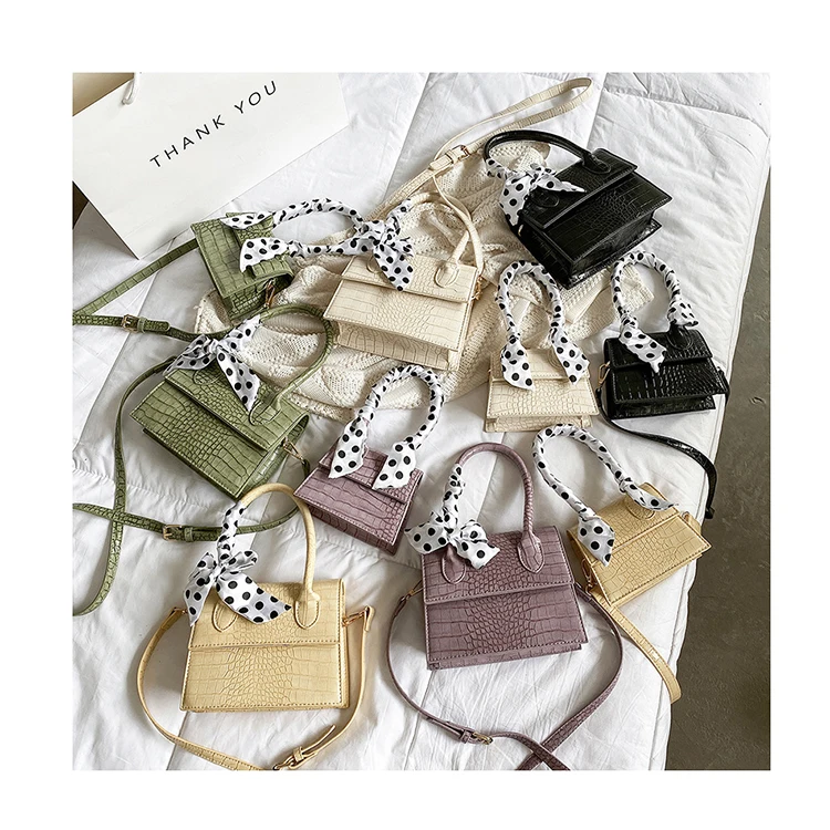 

Mini Crocodile Pattern Crossbody Bags For Women Stylish Ribbon Bow Small Square Bags Designer PU Leather Shoulder Handbags sac