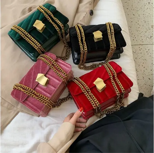 

2019 Chic fashion square handbag frosted chains square purse hotselling nice quality handbag for women, 4 colors