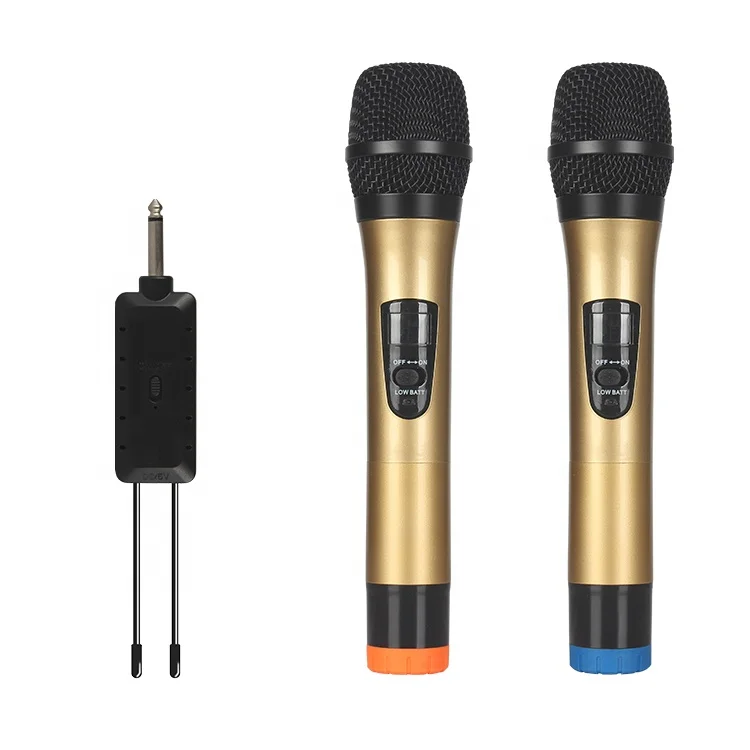 

J.I.Y E8 Universal Wireless mike Microphone Dual VHF Dynamic Handheld Karaoke Microphone, Black, gold