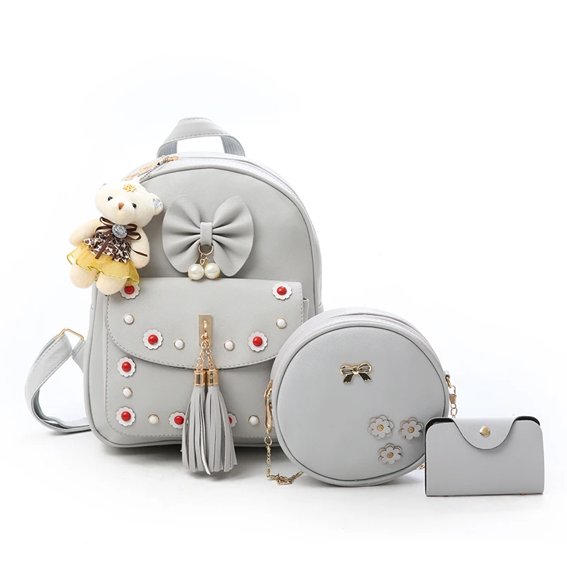 

Wholesale cheap 3 in 1 mini backpack cute with toy bear women's backpack set