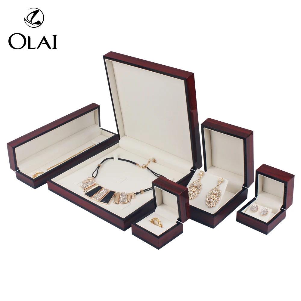

Luxury Design Custom Logo Printed Jewelry Box With Logo Wooden Luxury Box Ring Box Jewelry Case For Luxury Jewelry, Red