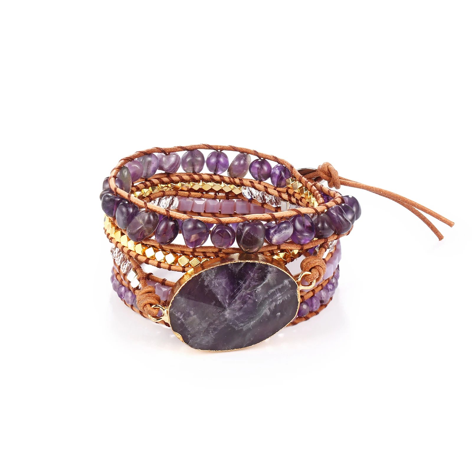 

Fashion Natural Amethyst String Handmade Double Layer Beaded Bracelet Ethnic style jewelry