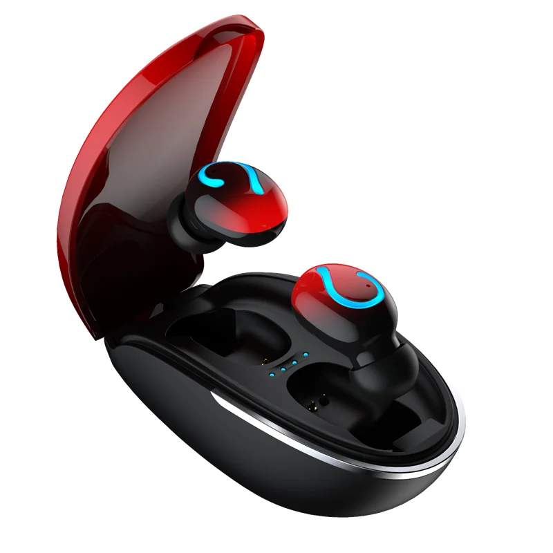 

Ture Noise cancelling red blue colorful waterproof wireless headset earphone headphone with Mouse Charging Case