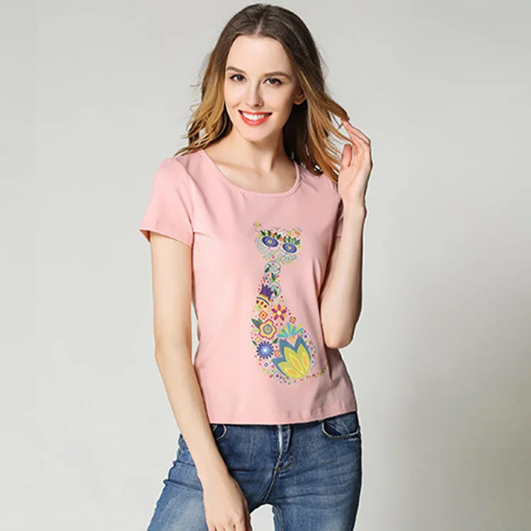 2019 最新新设计短袖女装女士图案 t恤制造供应