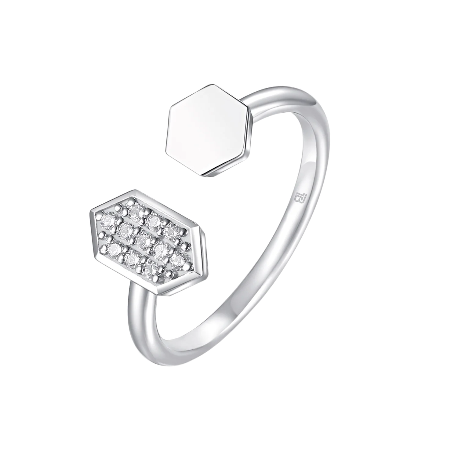 

Joacii 925 Sterling Silver Open Cuff Hexagon Zircon Crystal Shiny Adjustable Size Girls Finger Rings For Party Wedding