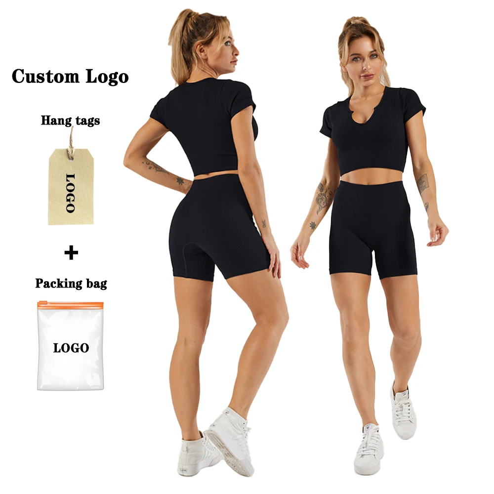 

7colors hot red seamless yoga set women crop top short sleeve tank tops yoga shorts set, Printed