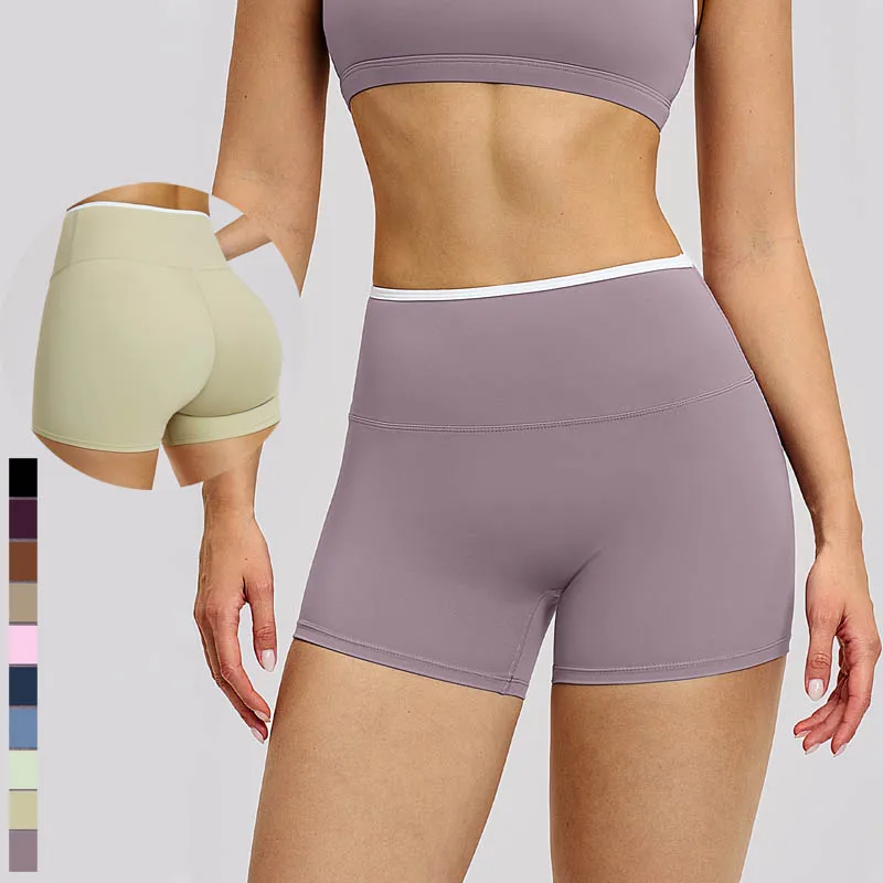 SHINBENE 3" High Waist Exercise Gym Running Yoga Bottoms Color Block Workout Biker Fitness Shorts for Women