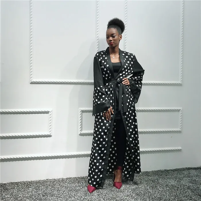 

New arrival long sleeves open kimono dress fashion dot kimono dubai abaya, Black