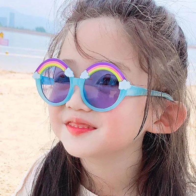 

latest fashion children colorful round cool UV400 sun visor lovely girls kids rainbow sunglasses, As the picture shows