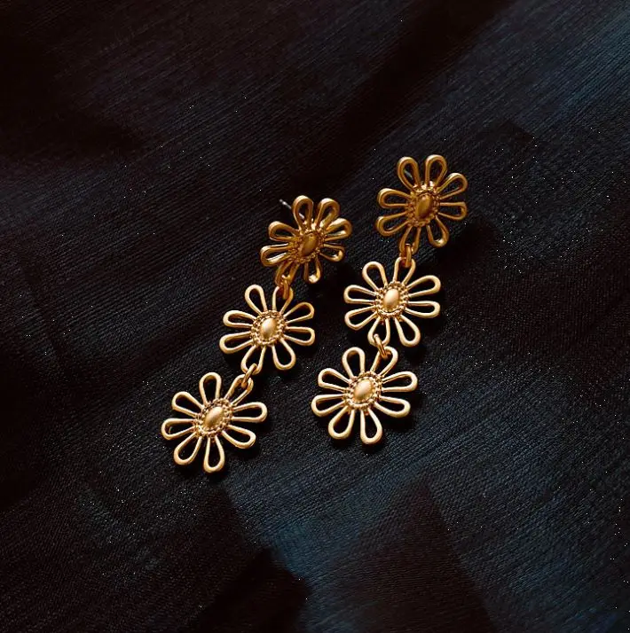 

s925 silver post daisy earrings 2021 Korean sun flower tassel long earrings
