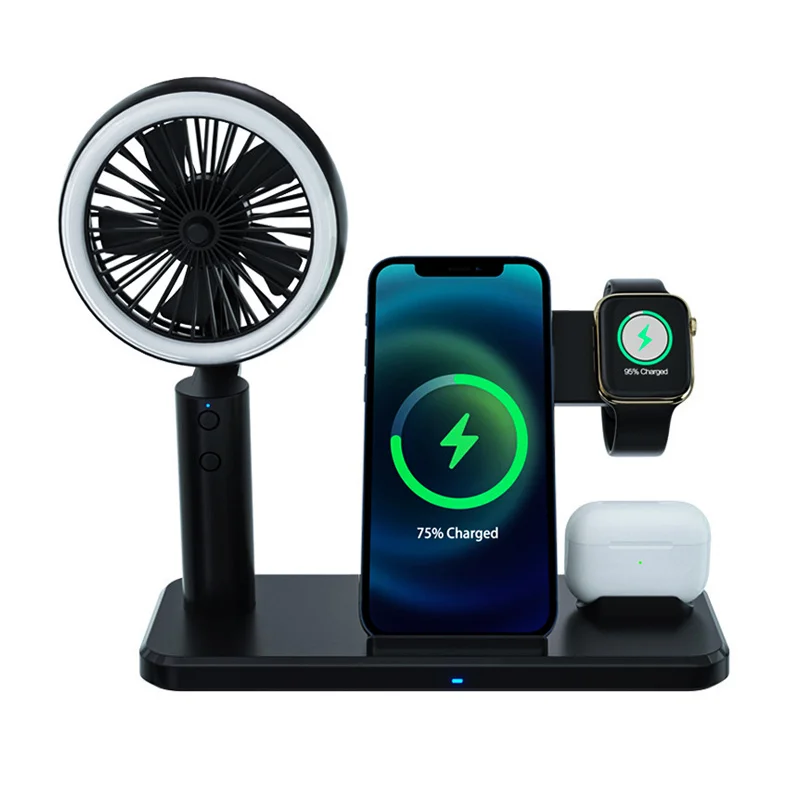 

4 in 1 Portable QI Wireless Chargers Phone holder Dock Station 15W Wireless Charger With LED Cooling Fan