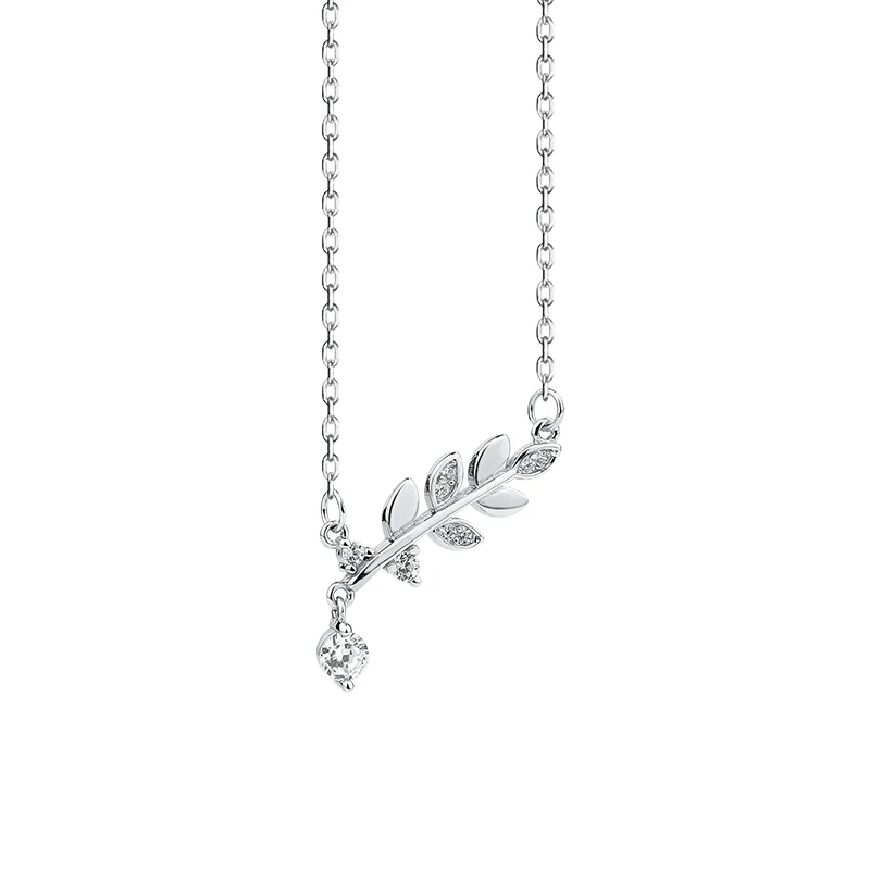 

Simple Style Shinning Necklace 925 Sterling Silver Jewelry Leaf Necklace Chain With Cubic Zirconia Gold Plated Pendant