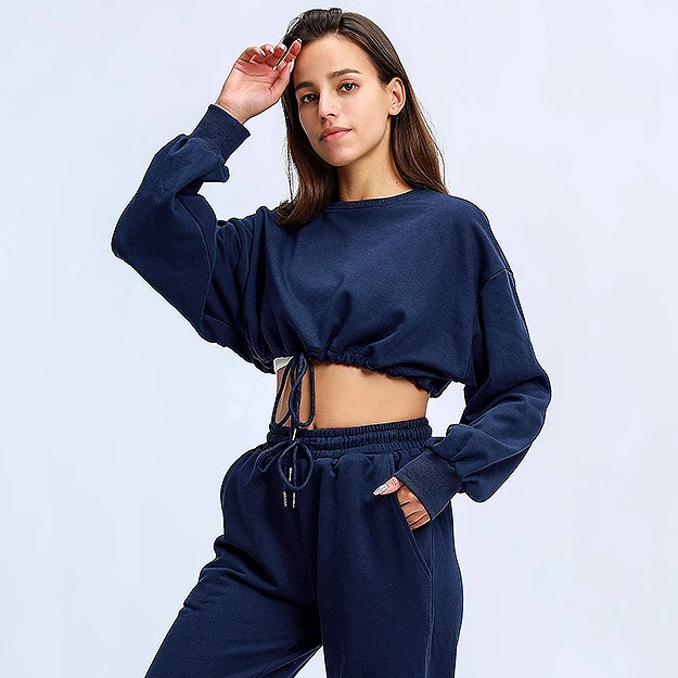 

Luckpanther Womens Ladies Tracksuit Set 2020 High Waist Long Sleeve Drawstring Crop Tops Pullover Hoodies Suit 2021, White, black, grey, navy, all colors can do
