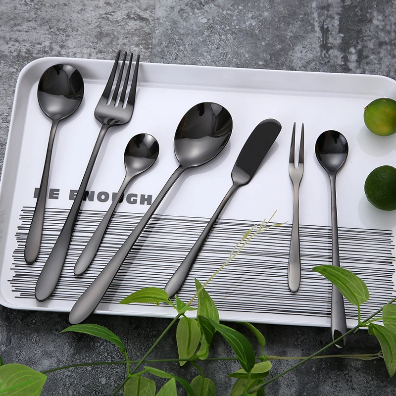 

Edible forks and knives luxury cutlery stainless steel black hotel spoon set