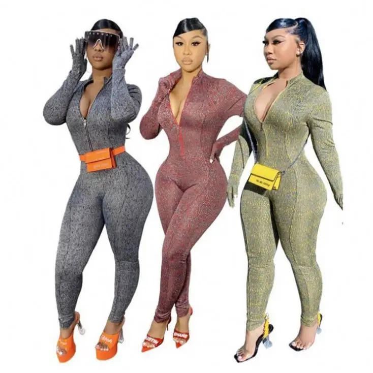 

YL201215125 New Style Jumpsuit Women 2020 winter One Piece brown sexy ribbed bodycon long sleeve corset Jumpsuits