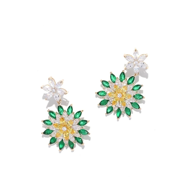 

Green chrysanthemum Sterling Silver Earring 925 Cuff Back Flower Women Fashion Earrings, As photo