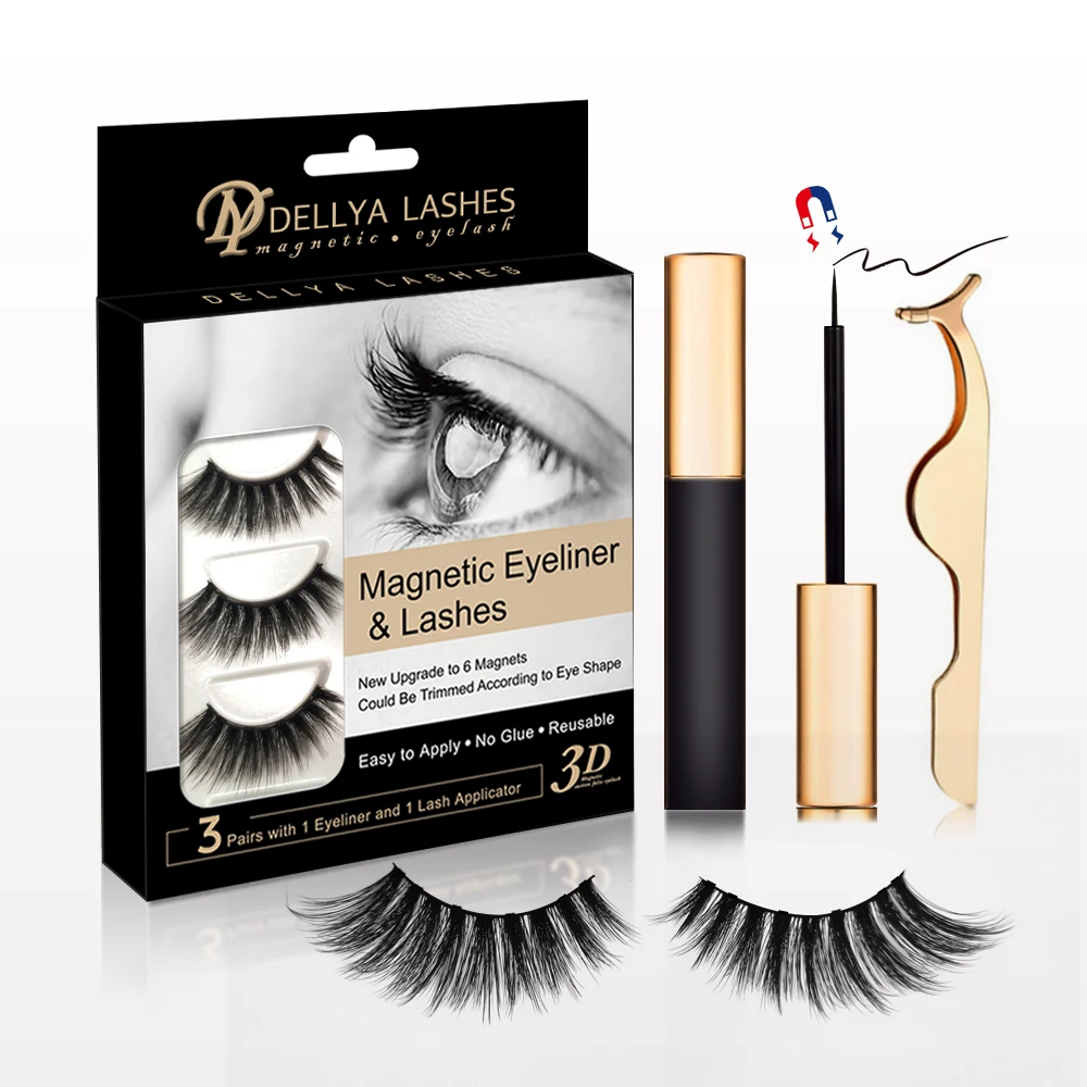 

3d magnetic eyeliner and lashes with tweezers private label 6 magnets magnetic eyelashes