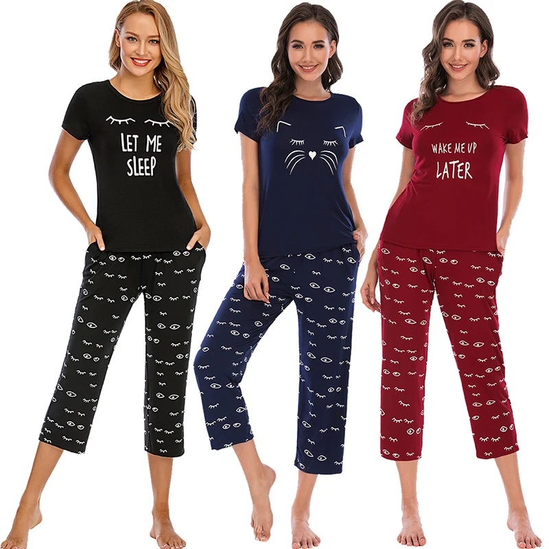 

Women Pajama Set Sleepwear Tops with Capri Pants Casual and Fun Prints Pajama Sets 2 Pieces Soft PJ Loungewear