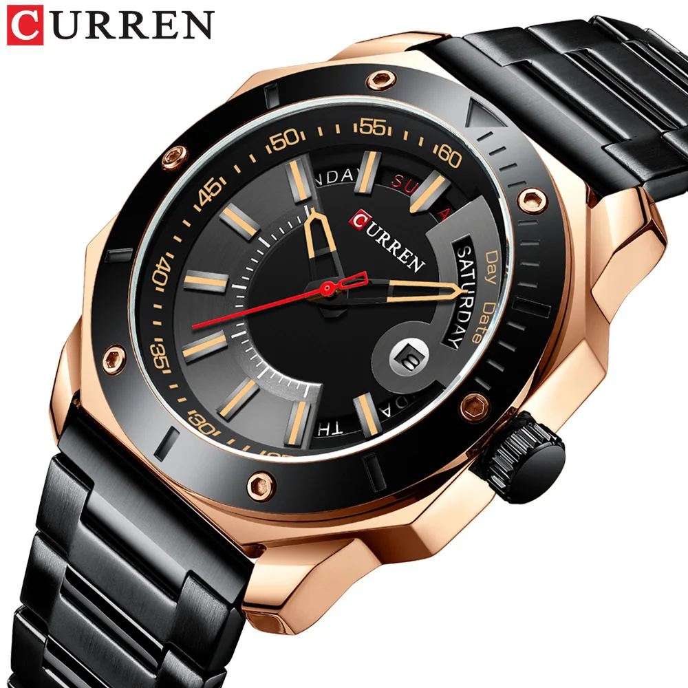 

Hot Sale CURREN 8344 Brand Men's Quartz Watch water resistant week display Stainless Steel Calendar Wrist Watches For Men