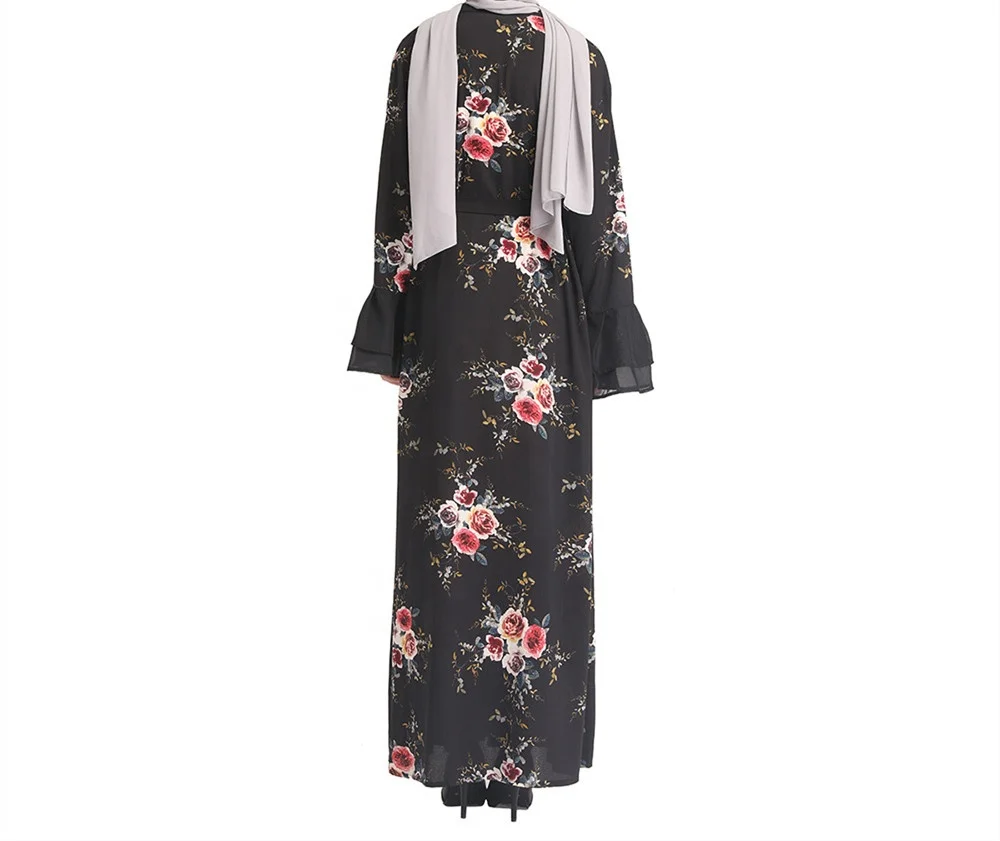 

Print Flower Fabric Colorful Malaysia Singapore Summer Women Open Abaya Online Shopping For Islamic Clothing, Black.red.white