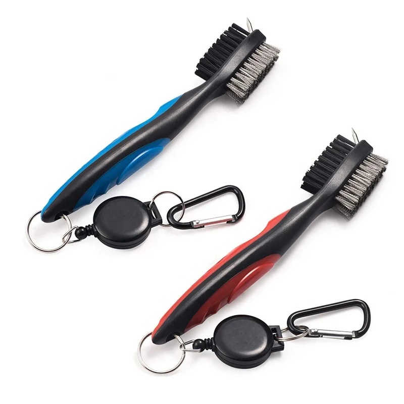 

Amazon Hot Sale Golf Club Brush Shoes Cleaner Groove Sharpener Cleaning Tool Custom Logo Retractable with Top Quality, Black, brown, blue, red, yellow