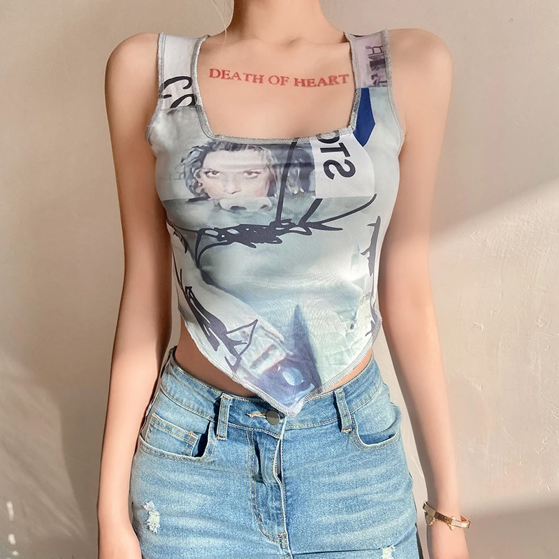 

2021 Fashionable Womens Elastic Cartoon Print Tank Top Gym Vest Sports Tube Top Camisole Wrap Light Breathable Beach Crop Top, Customized color