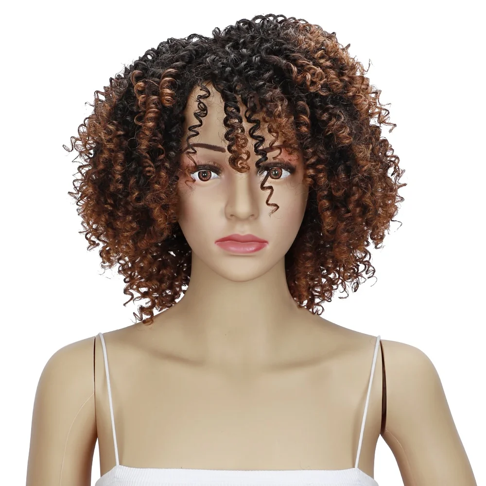 

kinky afro bob short for black women with a bang brown fiber curly wigs of synthetic hair colored synthetic wigs, 2 f30s /27u tt4/ 30