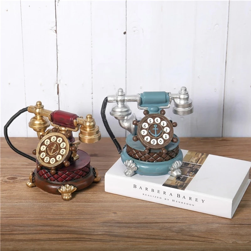 

European Retro Resin Vintage Telephone Set Living Room Cafe Home Decoration Crafts Creative For Office Display Crafts