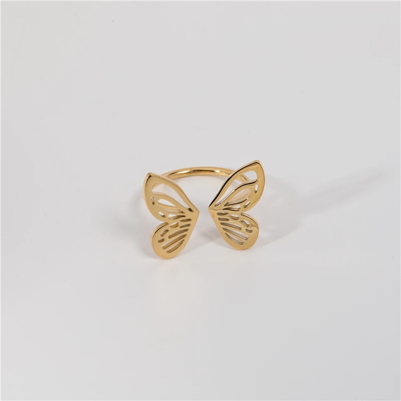 High End 18K Gold Plated Butterfly Rings Stainless Steel Trendy Jewelry