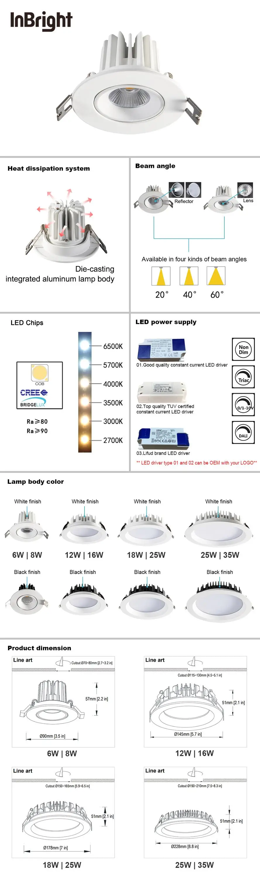 factory direct sale good quality roun die-casting aluminum 6W COB led downlight