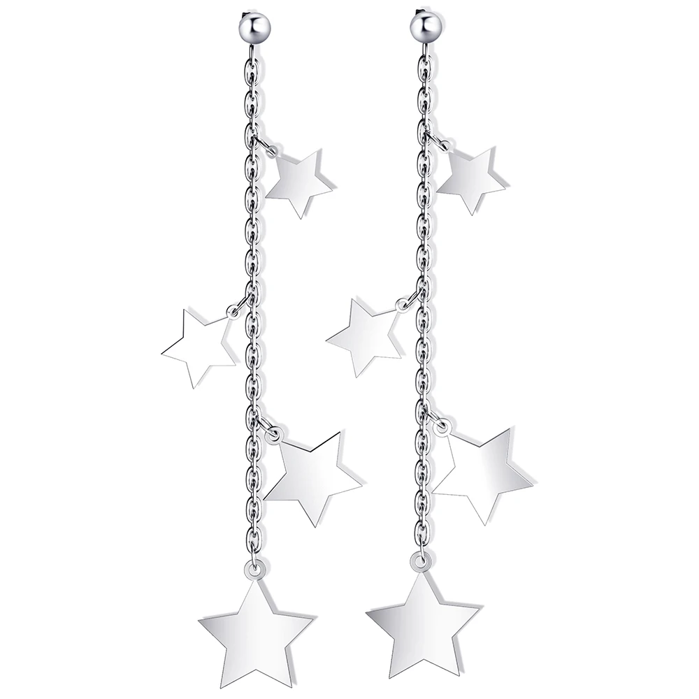 

Women's Trendy Minimalist Stainless Steel Jewelry Star Long Chain Link Dangle Earring, Silver