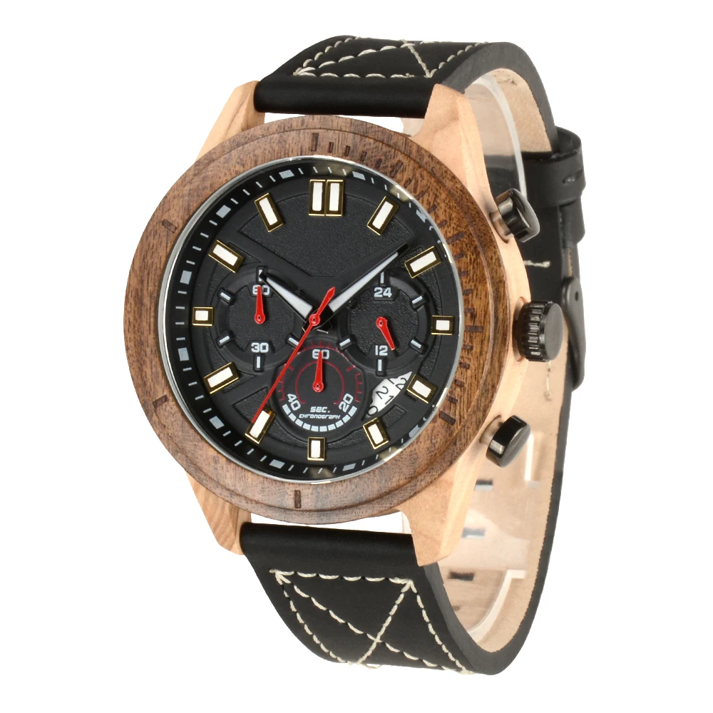 

2021 New Fashion Wrist Watches Men Engraved Wood Watch Chronograph Watch Men Leather