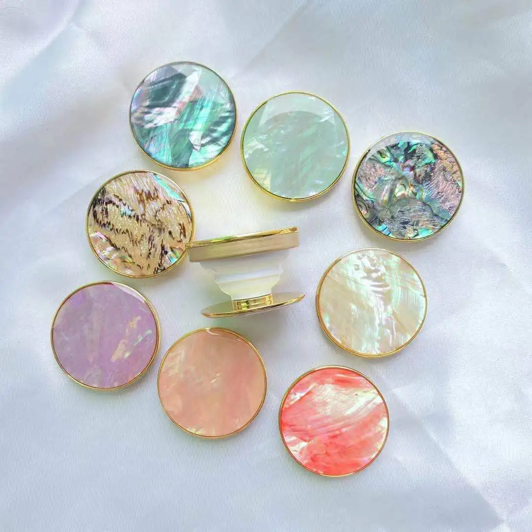 

Custom Fashion Accessories shell Mobile Phone stand expanding stand grip universal phone socket phone with golden plating