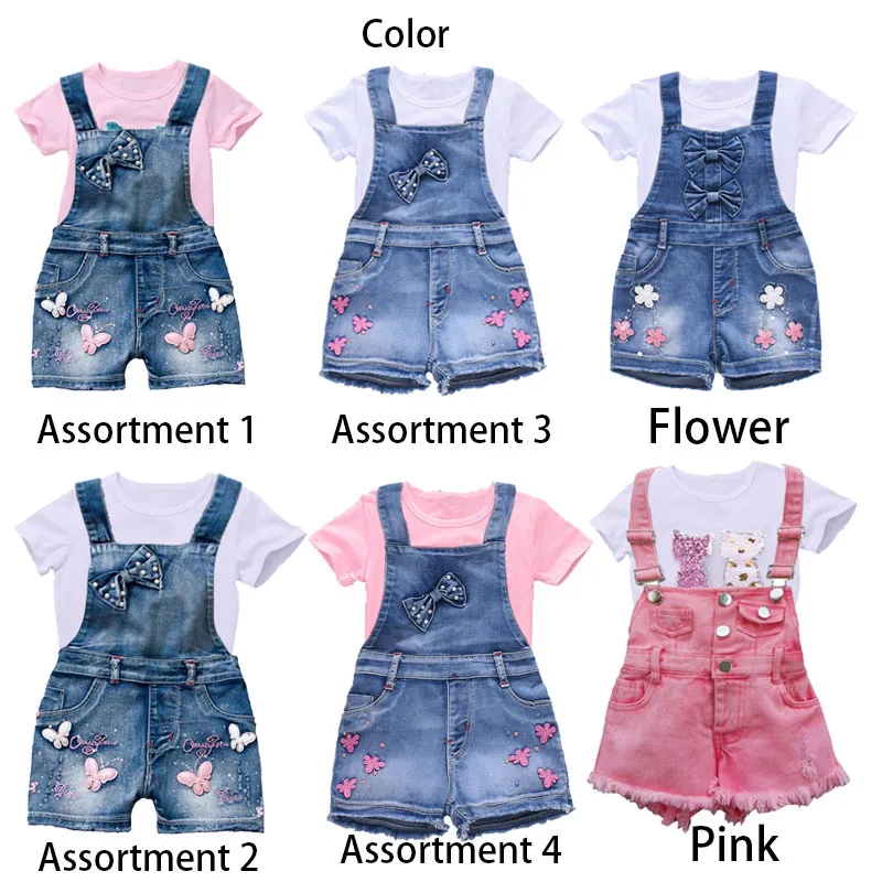 

Fashion Kids Clothing two Piece Sets Butterfly Baby Girls T-shirt And overalls Jeans, Pink/blue