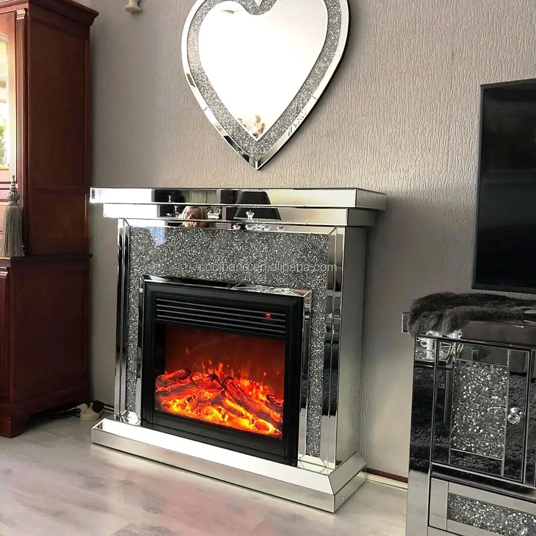 Modern Decorative Sparkle Crushed Diamond Mirrored Fireplace With ...