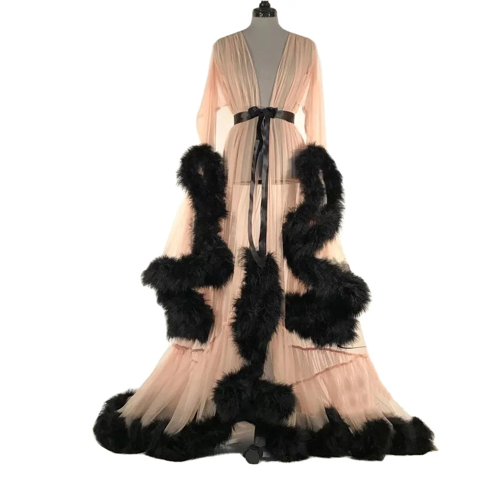 

Perspective of sexy multi feather flared sleeve tailed dress sexy robe, Picture shows