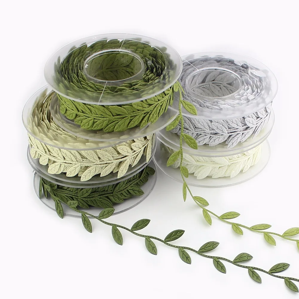 

Wholesale 1roll(15meters) Leaves Ribbon Artificial leaf for Scrapbook DIY Wreath Accessories New Year Christmas Decoration
