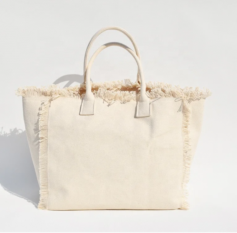 

luxury Reusable Customized Summer Fringe Canvas Shoulder Beach Bags For Girls
