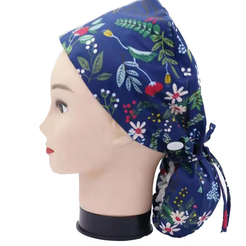 

Working Caps Tie Back Scrub Nurse Hats For Women Long Hair, Solid dyed&printed