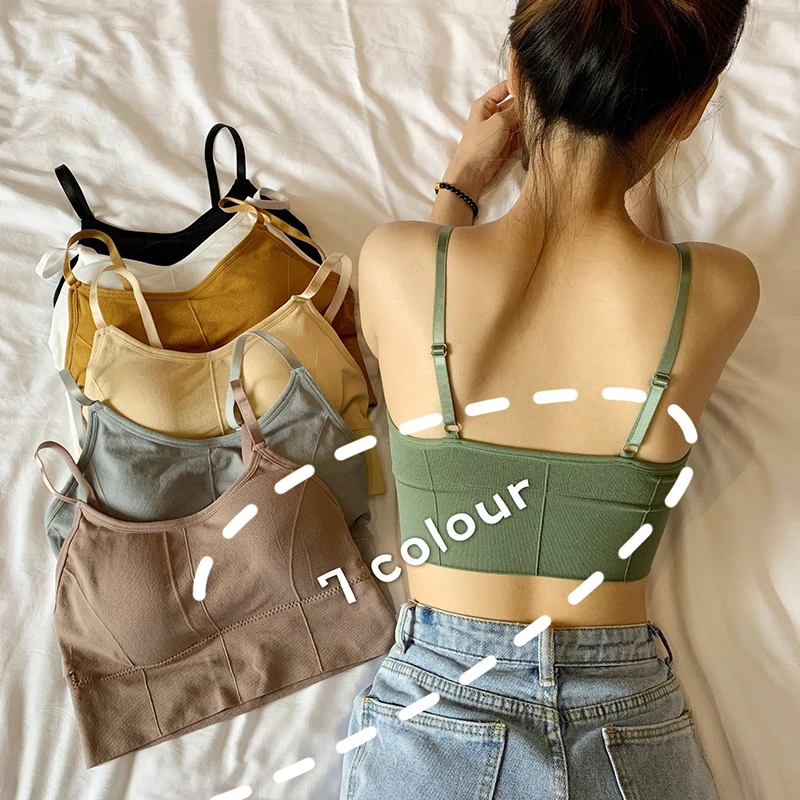 

JULY'S SONG Women Tank Crop Top Bra Female Fitness Seamless Underwear With Removable Padded Wire Free Tube Top Lingerie For Yoga, White,black,green,yellow,grey,flesh-color,bean paste