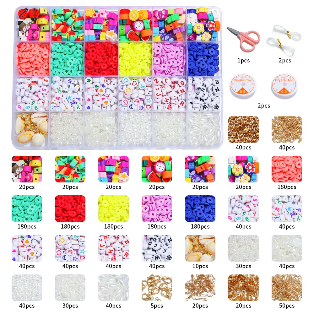 

24 Grid Alphabet Letter Beads Sets Diy ABS Pearl Beads Kits Polymer Clay Beads For Jewelry Making