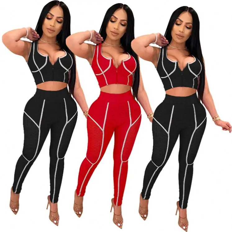 

D96982 High Quality Sleeveless Sexy Vetement Femme Women Fashion Clothing Two Piece Set 2021 Womens 2 Piece Set