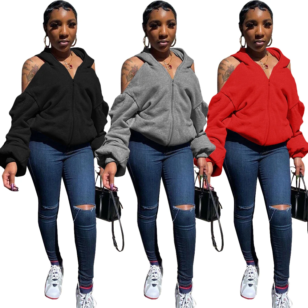 

foma-DN8528 Women clothing fashion Street personality off shoulder sexy hoodie puffer jacket