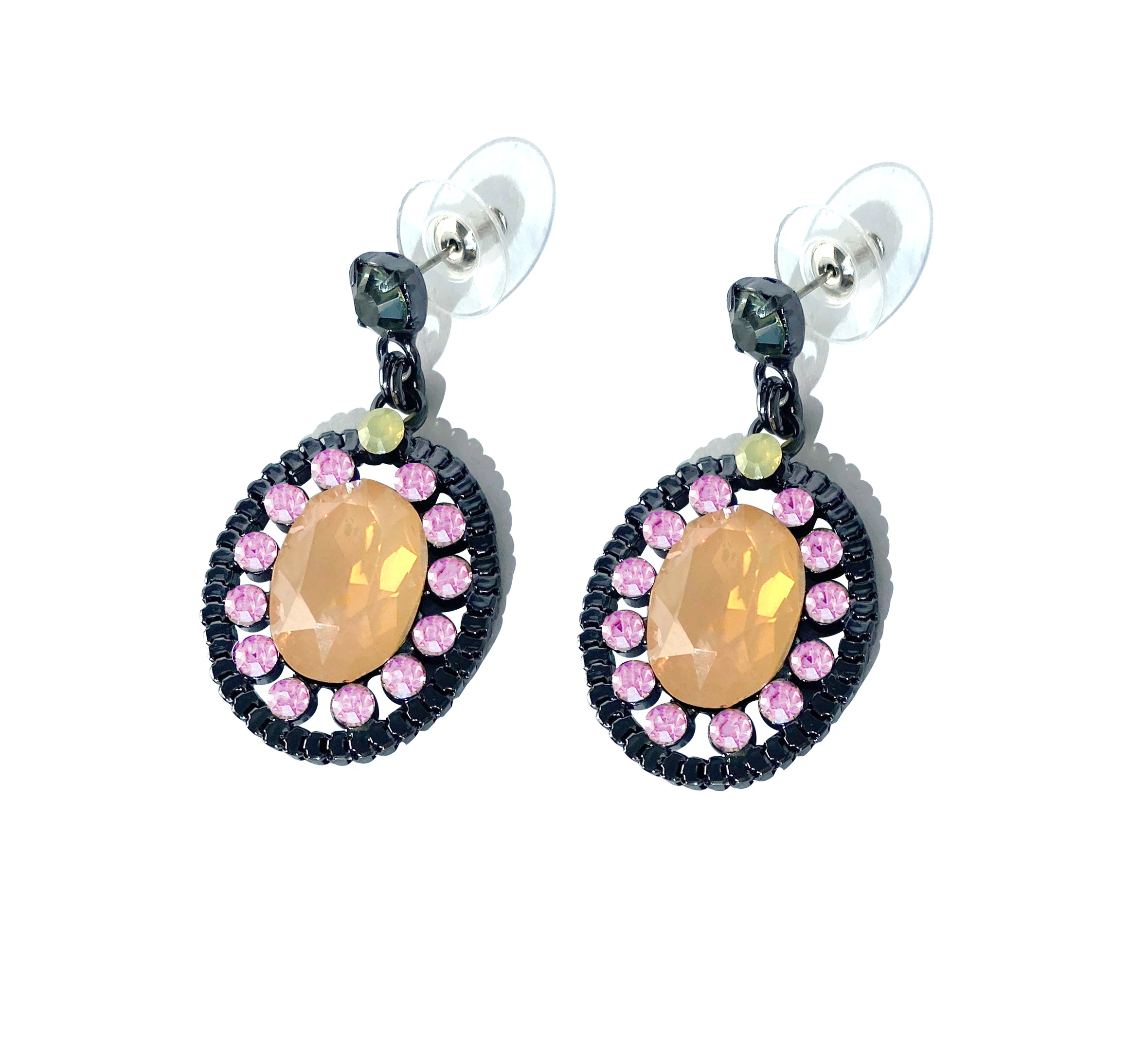 

Pendant Earrings Jewelry Oval Glass Stone Grab Diamond Pendant Earrings, Pink