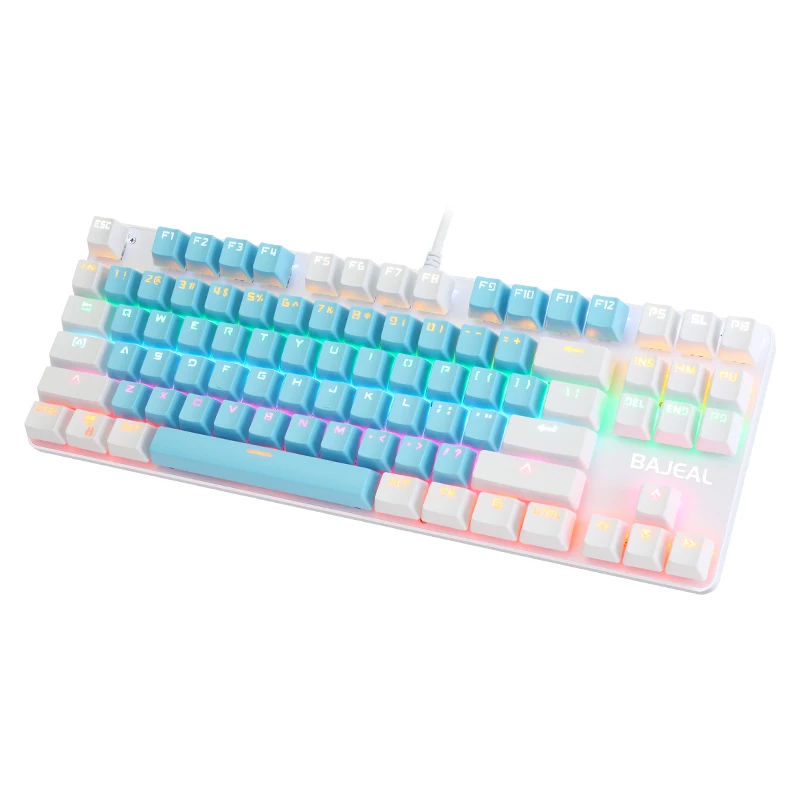 

BAJEAL k100 blue and white mechanical keyboard 87-key backlit Rgb wired mechanical keyboard for desktop laptop, Blue+white