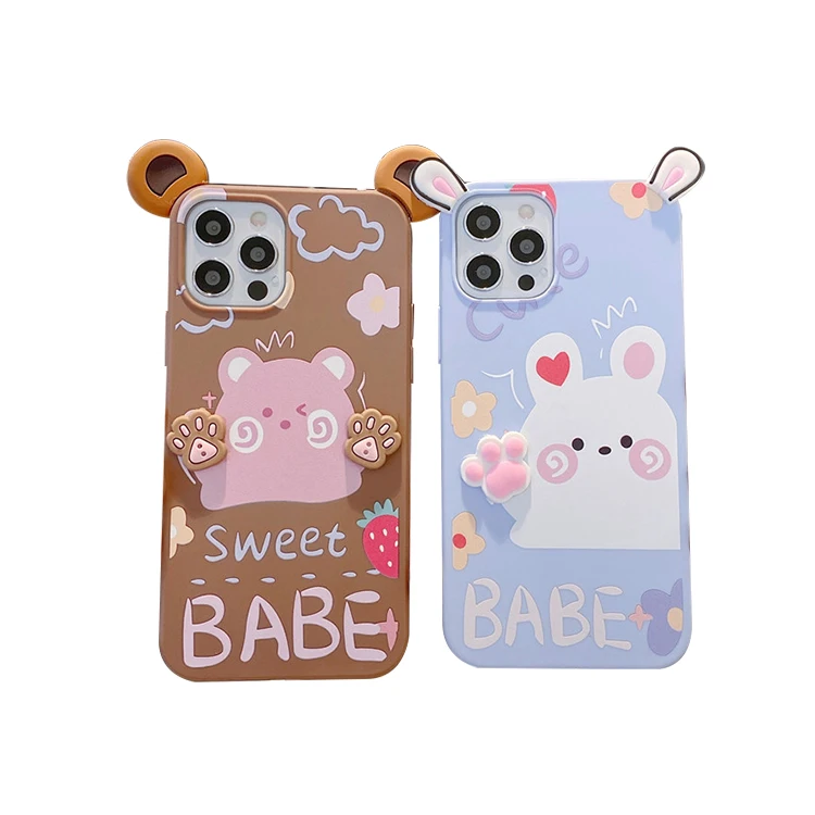 

2021 hot sales Cute bear rabbit cartoon 3D ear soft TPU mobile phone case For OPPO RENO2F 3 A5S F17 F19 PRO Realme C15 C17 C20